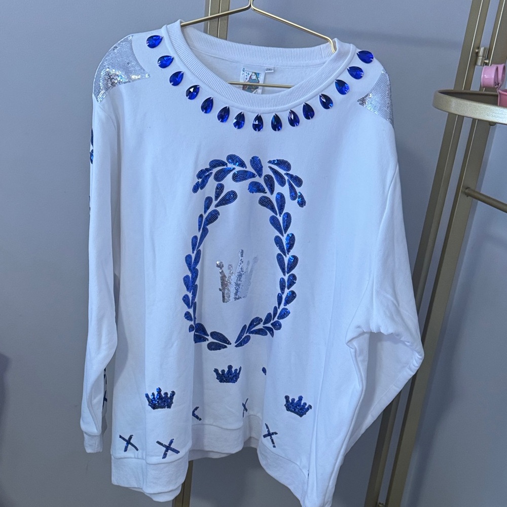 QUEEN OF SPARKLES White and Blue Embellished Dress